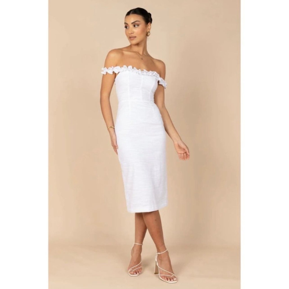 Petal & Pup White Off-Shoulder Midi Dress